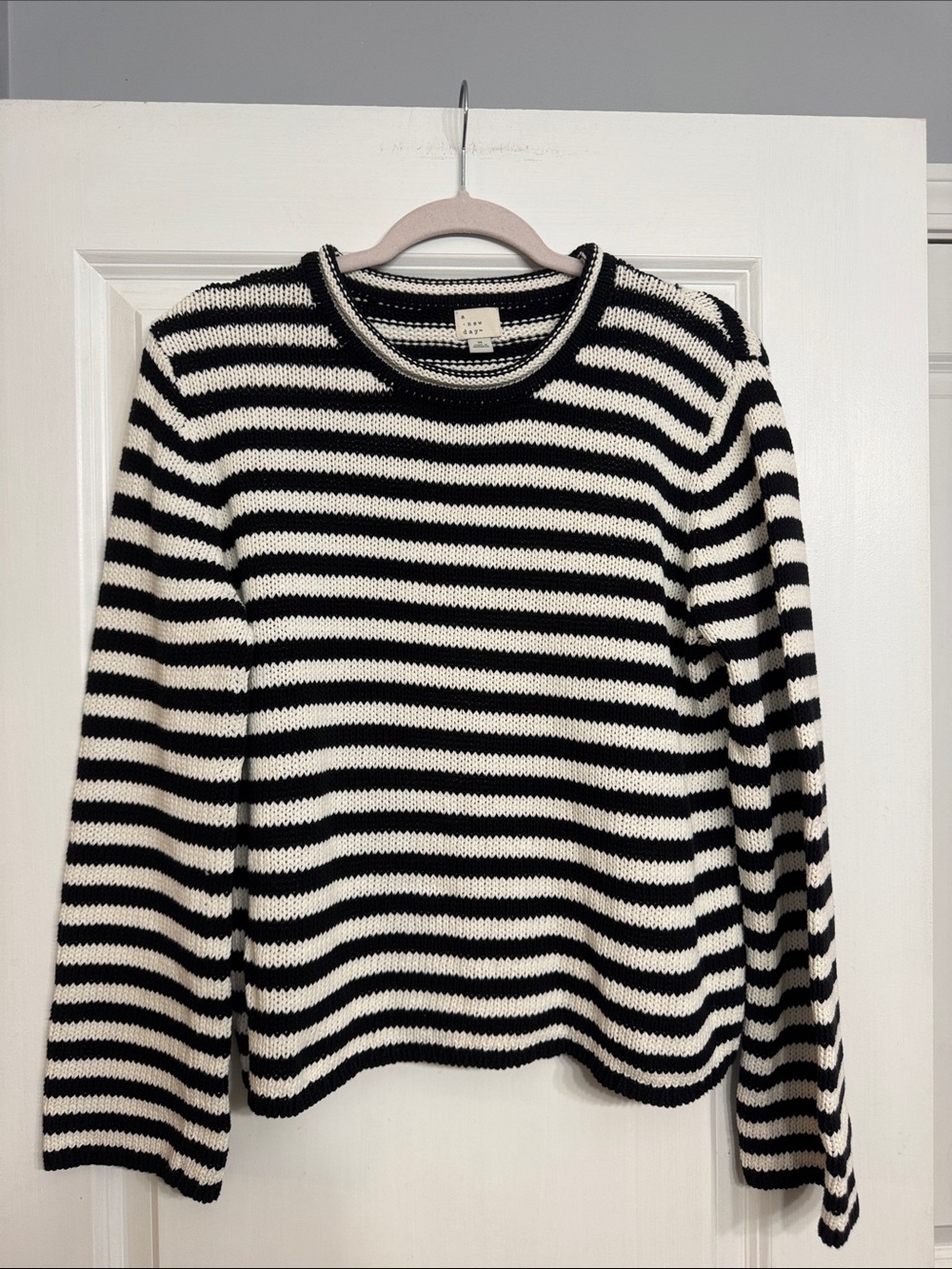 Striped Black and White Crewneck (slight roll neck) Sweater - Women